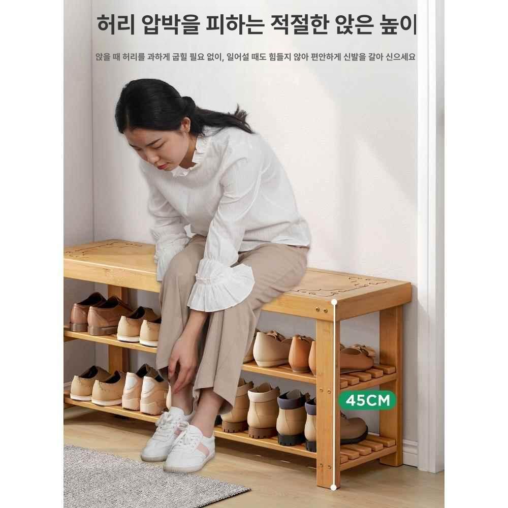벤치 나무 신발장 가게 단단한 1단 내추럴 우드 50 x 25x25cm - 상세 이미지 5