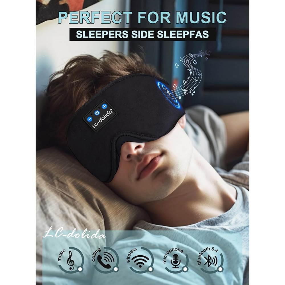 LC-돌리다 슬립 헤드폰, 3D 수면 안대 블루투스 무선 음악 마스크, 측면 수면자용 헤드폰으로 수면에 완벽한 초박형 스테레오 스피커 Light Blue - 상세 이미지 3