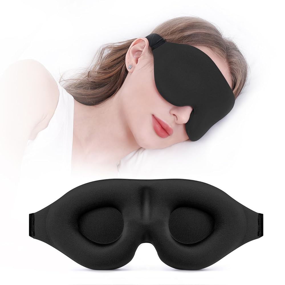 사이드 슬 용 YIVIEW 수면 안대, 완전한 빛 차단 3D 여성 남성용 부드러운 통기성 커버, 무압 밤 눈가리개 Black - 상품 이미지