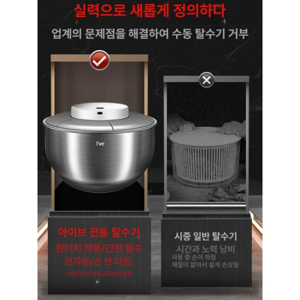 프리미엄 독일산 야채 자동 전기 샐러드 스피너 가정용 음식 탈수기 채소 손잡이 무선 소형 표준 플라스틱 4.5L-원터치 탈수 표준 플라스틱 소형 4.5L-원터치 탈수 - 상세 이미지 2
