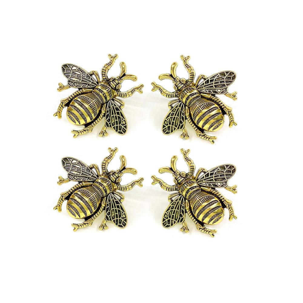 ZTie Bees 캐비닛 서랍 손잡이 골드 가구 가정 세트, 드레서 손잡이, 집들이 빈티지 천연 장식 4개 장식, 욕실 선물, Vintage Gold - 상세 이미지 2
