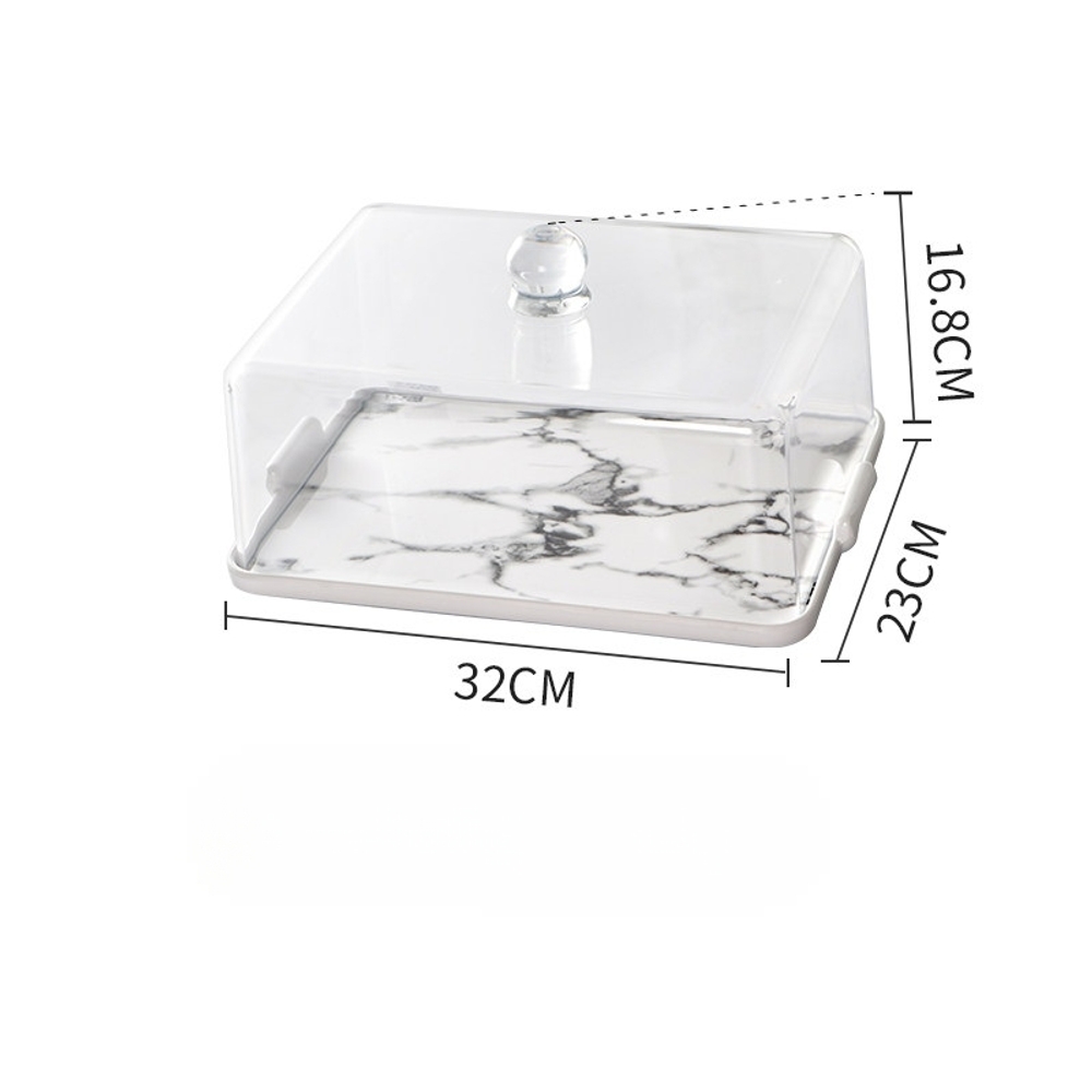 사각 빵덮개 투명 플라스틱 케이크 디저트 보관함 트레이 32x23x16.8CM 뚜껑+받침 - 상품 이미지