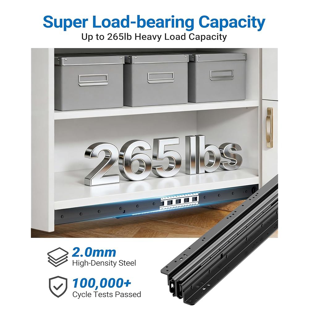 Polar Tangro 튼튼한 계단 아래 레일, 및 1쌍 깊은 베어링 서랍 마운트 연장 전체 캐비닛 하단 용량 120.2kg(265파운드) 보관용, 적재 볼 슬라이드, 40.6/6 - 상세 이미지 2