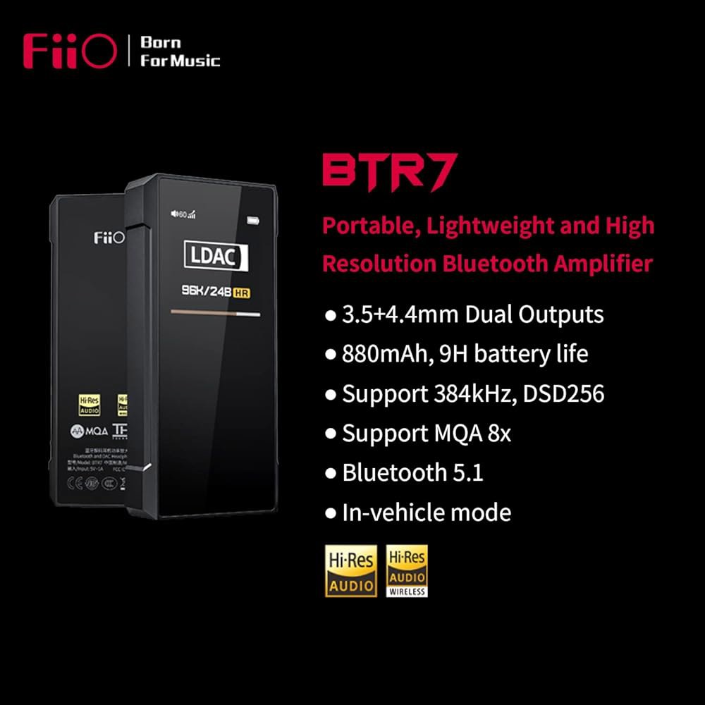 FiO BTR7 헤드폰 앰프 블루투스 수신기 고해상도 휴대용 DAC, 전화 /PC /자동차 /홈 오디오용 MQA /LDAC /aptX HD 384K /32비트 DSD256 지원 - 상세 이미지 2