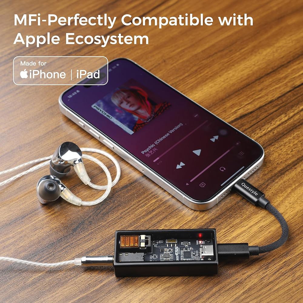 Questyle M15i 헤드폰 앰프 [MFi 인증] 4.4mm / 3.5mm 듀얼 출력을 갖춘 휴대용 USB C DAC 앰프, 스마트폰 PC 노트북용 PCM 768kHz DSD5 - 상세 이미지 3