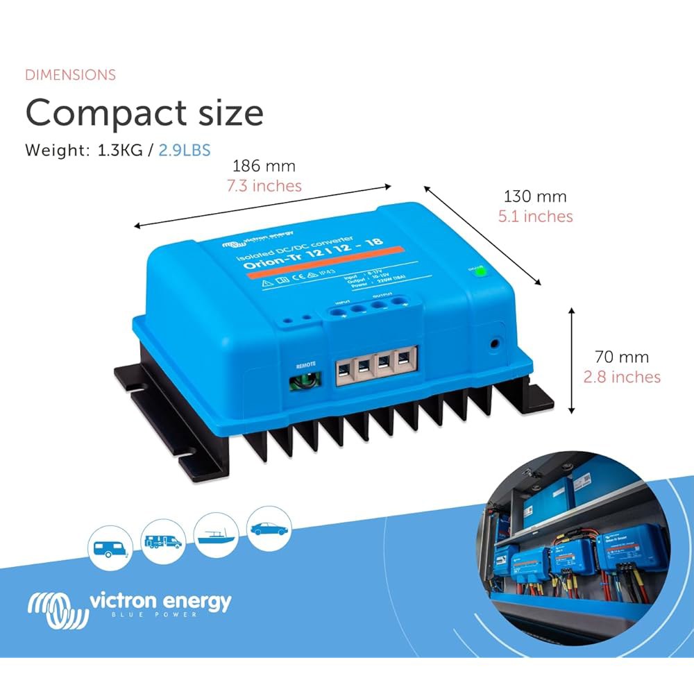 Victron Energy Orion-Tr DC to 배터리 보호 - 18암페어 12/12볼트 시스템용 220와트 IP43 듀얼 컨버터 절연 12/12v 30a - 상세 이미지 2