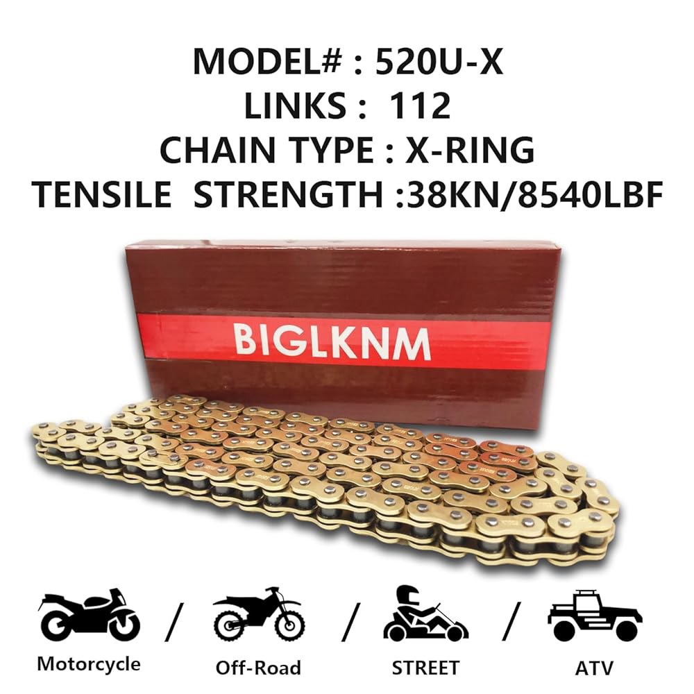 BIGLKNM 520 X-링 체인, 112, 헤비 듀티 모터사이클 골드 체인과 연결 마스터 링크 72 Links 520 X-Ring Chain - 상세 이미지 2