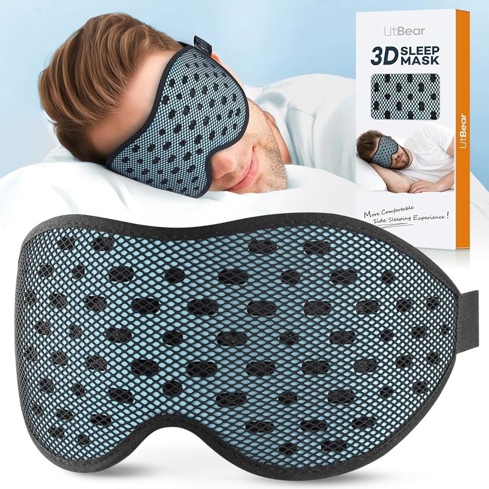 라이트베어 통기성 수면 안대, 사이드 슬 여성 남성을 위한 3D 아이메이크 수면, 조절 가능한 스트랩이 있는 라이트 차단 여행, 야간 작업, 낮잠을 부드러운 경량 커버 - 아이스 - 상품 이미지