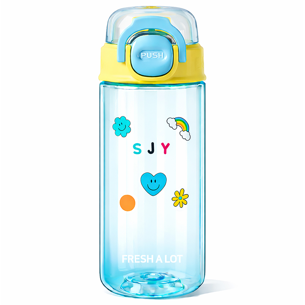 프레쉬어랏 푸시팝 트라이탄 투웨이 원터치 빨대 텀블러 어린이 물병 보틀 450ml, 블루 제품 이미지