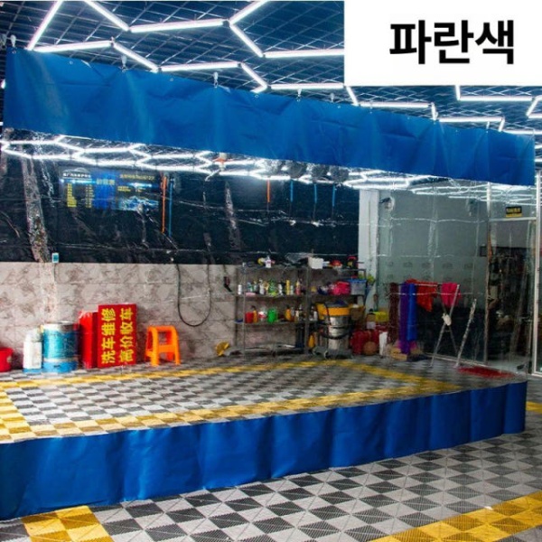 프리미엄 슬라이딩 방풍도어 비닐 자바라 접이식 칸막이 방풍커튼 중간투명 블루 블루 중간투명 1 - 상세 이미지 4