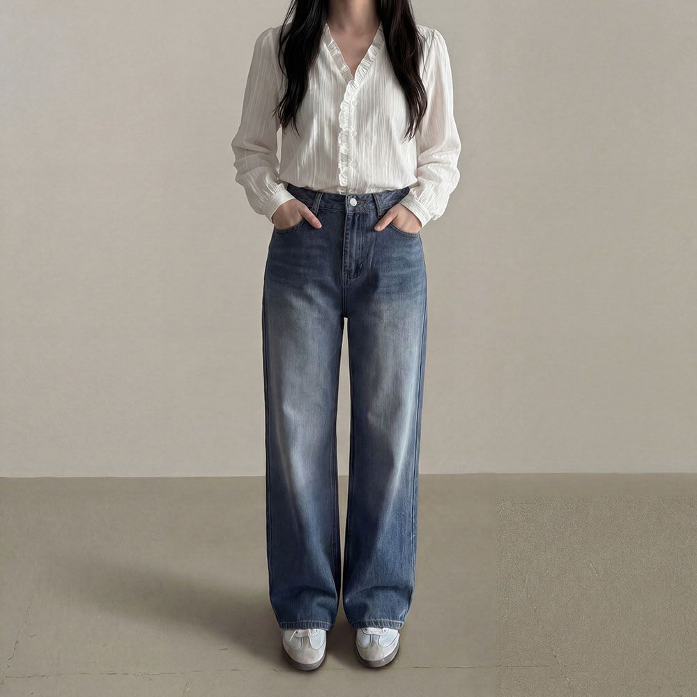 키작녀청바지 흑청바지 세미와이드데님 이미지 6