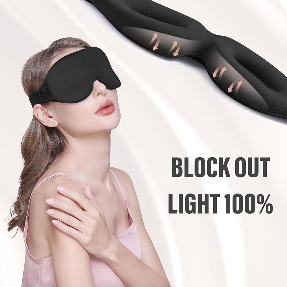 사이드 슬 용 YIVIEW 수면 안대, 완전한 빛 차단 3D 여성 남성용 부드러운 통기성 커버, 무압 밤 눈가리개 Black - 상세 이미지 3