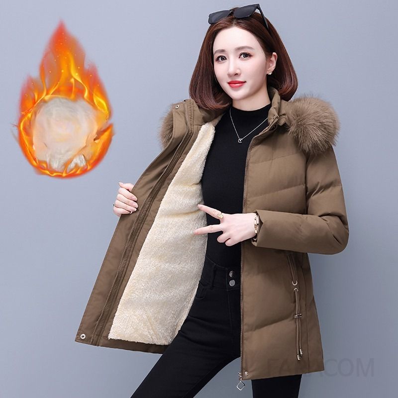 여성 중년 우아한 보온 패딩 퍼칼라 후드 포켓 드로스트링 퀼팅 경량 마담 하프 자켓 코트 방한복 점퍼 - 상세 이미지 4