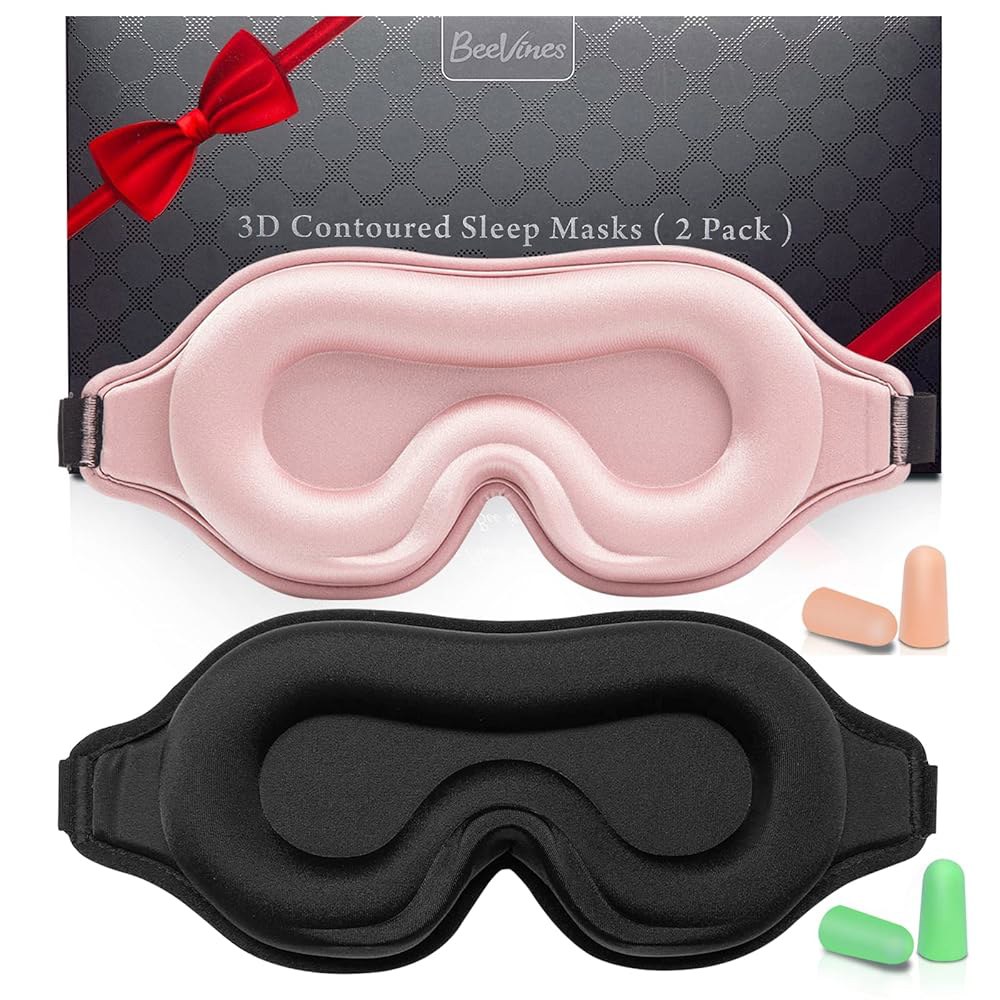 속눈썹 연장용 비바인 2팩 3D 컨투어 수면 안대 안대, 스트랩이 조절 가능한 야간 성형 마스크, 여행용 요가 낮잠용 100 블록 라이트 아이섀도 커버 - 상품 이미지