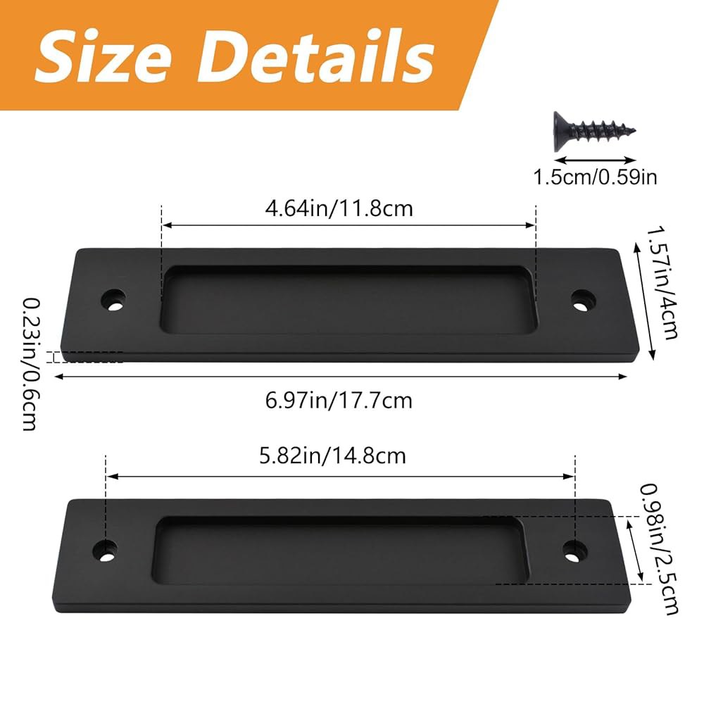 MOROBOR 직사각형 매입형 슬라이딩 도어 풀 문 플러시 4개, 손잡이 포함(180mm) 합금 나사 장착 옷장 알루미늄 헛간 블랙 손잡이, 도어용 손가락 - 상세 이미지 3
