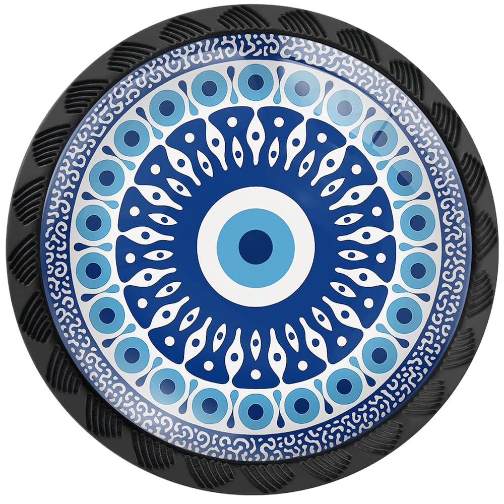 12팩 Evil Eye All Seeing 드레서 찬장 미신적 캐비닛용 욕실 주방 민족 캐비닛 하드웨어 터키 서랍 손잡이 원형 블랙 - 상품 이미지