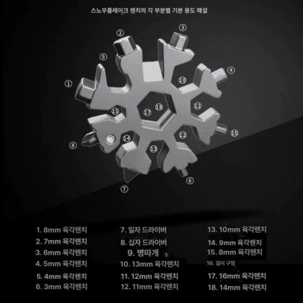 강력한 EDC 눈송이 렌치 휴대용 미니 키 펜던트 스테인 야외 도구 멀티툴 루드라이버 블랙 블랙 - 상세 이미지 4