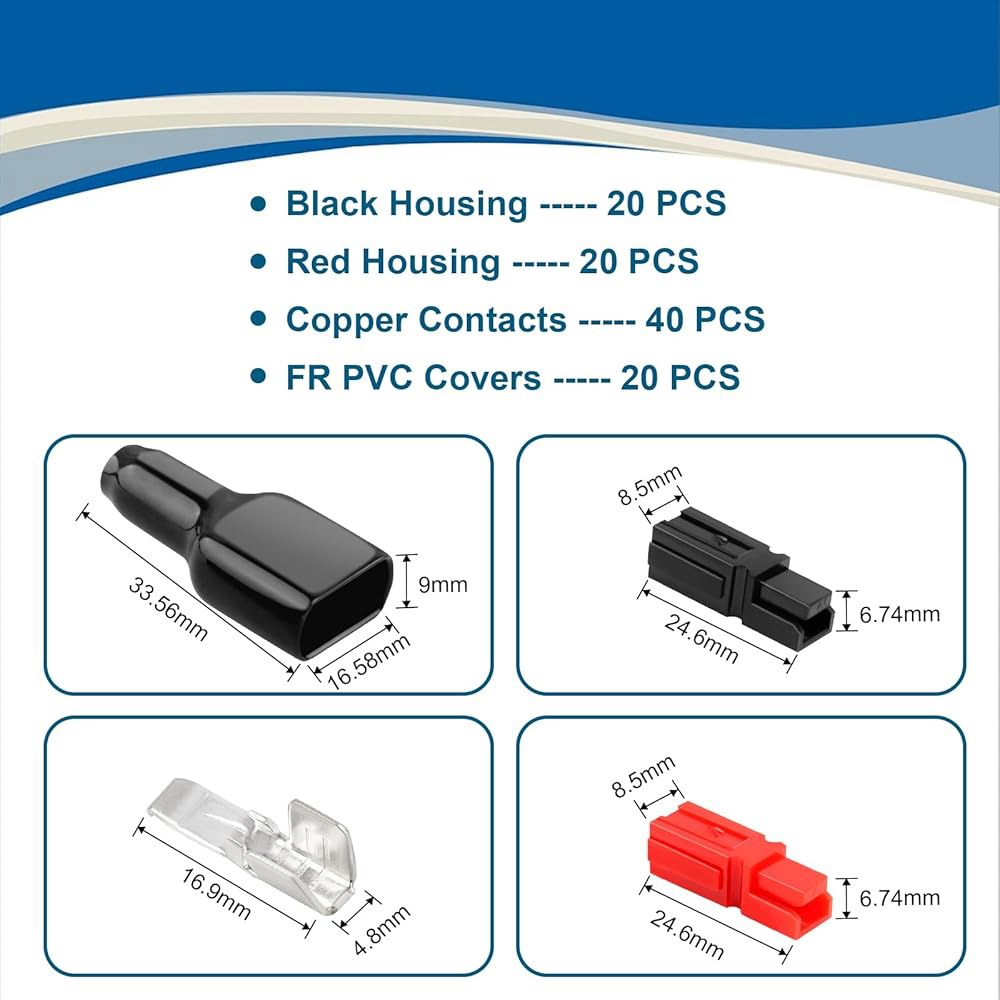 MOOKEERF 20쌍 45Amp 전원 커넥터 구리 AWG) 커넥터, 연결/분리 및 포함 600V 도금 빠른 커버 PVC 4-6mm (10-12 터미널 45A 실버 키트 - 상세 이미지 2