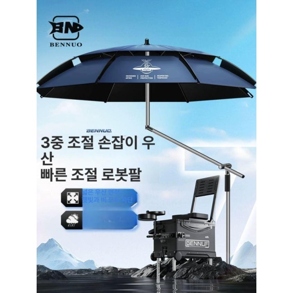최강 다기능 여름 낚시 우산 2025 낚시용품 방수 UV 차단 조절 가능한 넓은 면적 기계식 2.0 안개 블루 청량한 경험 단층 은지 1.8 청록 - 상세 이미지 2