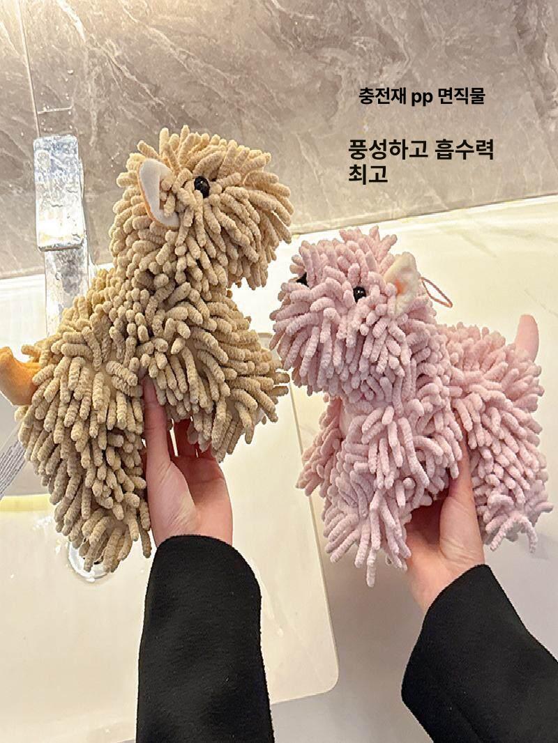 극세사 타올 귀여운 캐릭터 주방 걸이형 손닦는수건 핸드타올 브라운 180 x 250x150mm - 상세 이미지 5