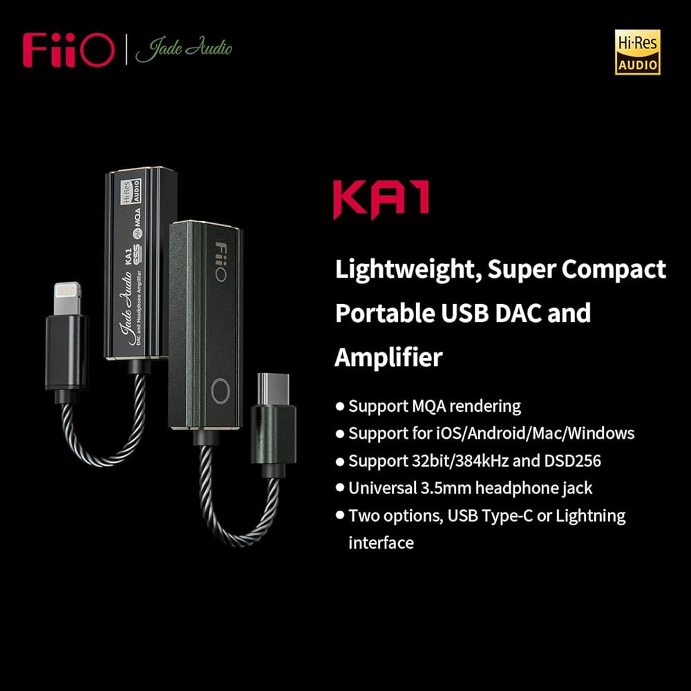 Fiio JadeAudio KA1 헤드폰 앰프 소형 USB DAC 고해상도 3.5mm 무손실 스마트폰 / PC 노트북 플레이어(타입 C, 블랙) KA1-B-TC - 상세 이미지 2