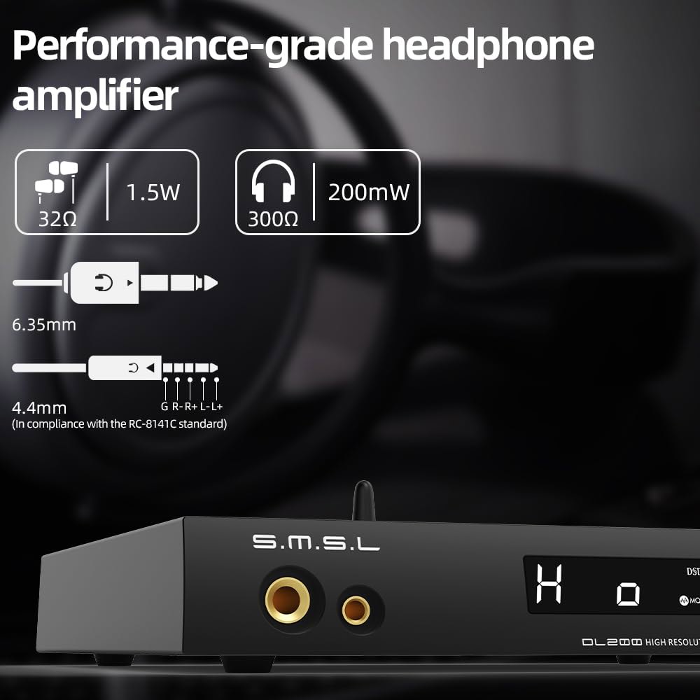SMSL DL200 ES9039Q2M 오디오 DAC 및 HiFi 헤드폰 앰프, 6.35mm / 4.4m TRS 밸런스 라인 RCA 싱글 엔드 출력, 듀얼 모드 USB2.0 1.1, - 상세 이미지 3