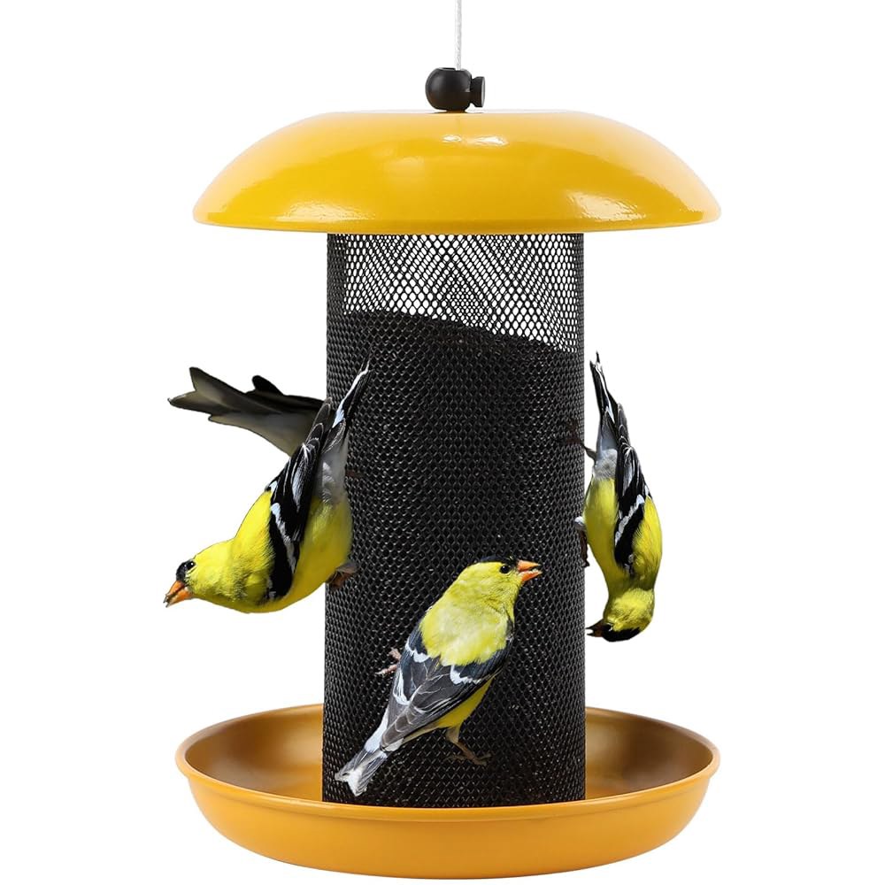 Meleave 실외용 핀치 피더, Nyjer/엉겅퀴 씨앗 용량 1.1kg(2.5파운드) 씨앗용 Yellow Finch Feeder - 상품 이미지