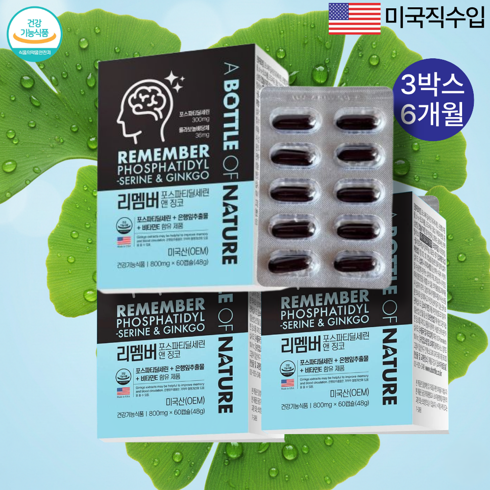 어바틀 리멤버 포스파티딜세린 앤 징코 기억력 인지력 혈행 개선 은행잎 60캡슐, 3개 - 상품 이미지