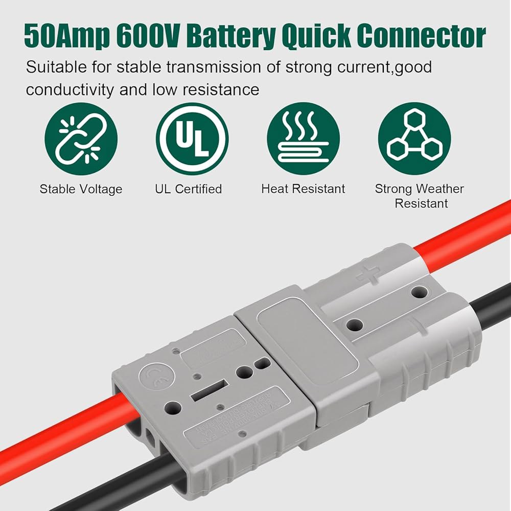 MOOKEERF 10피스 50A 배터리 빠른 및 시스템 견인 10-12 50암페어 어플리케이션용 600V 커넥터 태양열 AWG, 키트 지게차, 윈치, 연결/분리 복구 2Pair - 상세 이미지 3