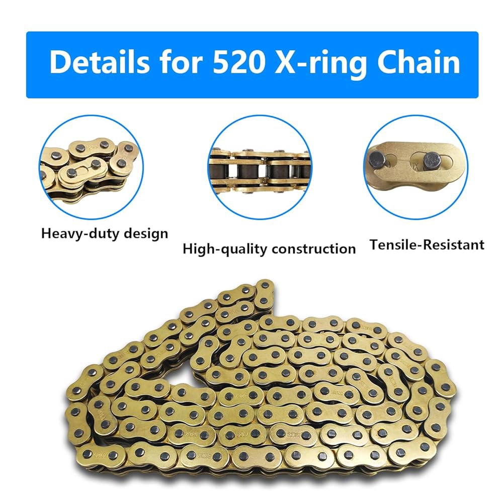 BIGLKNM 520 X-링 체인, 112, 헤비 듀티 모터사이클 골드 체인과 연결 마스터 링크 72 Links 520 X-Ring Chain - 상세 이미지 3