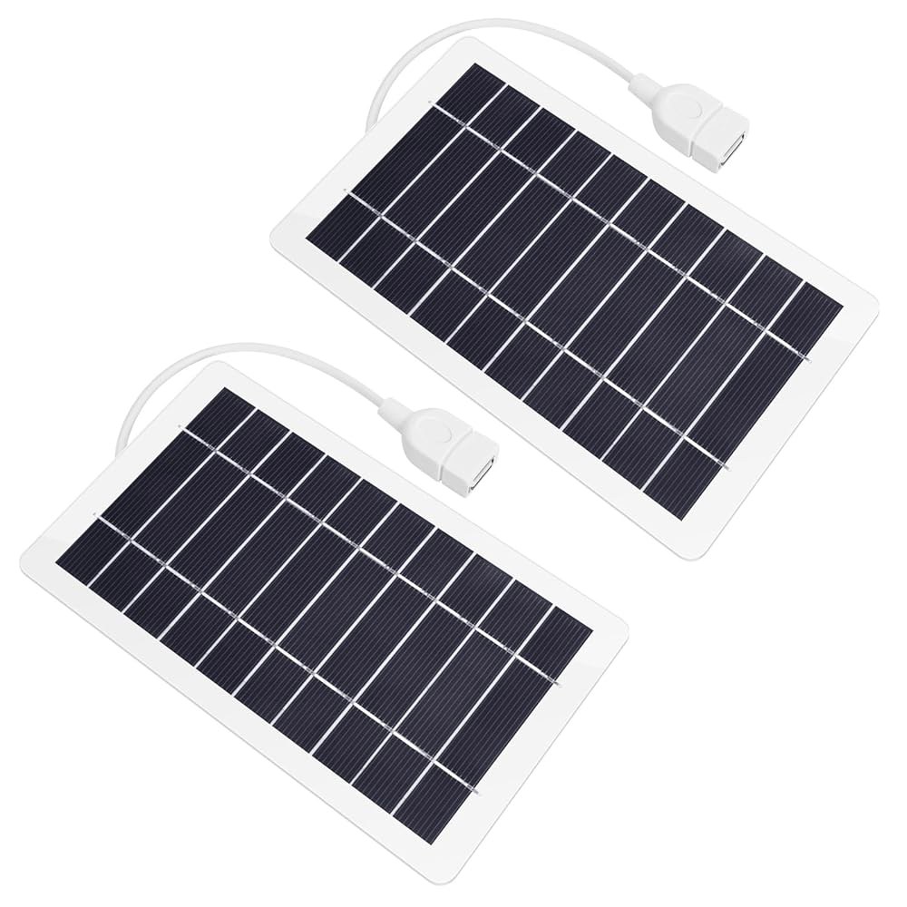 USB 태양열 패널 충전기, 카메라, 하이킹, 캠핑, 화이트 충전, 5V 야외 2개, 휴대용 키트 5W 휴대폰 여행용 - 상품 이미지