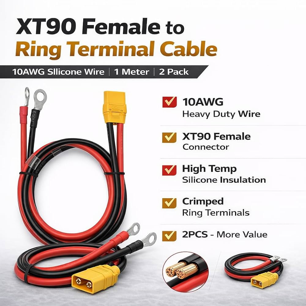 NoetSauesrfs XT90H XT90 to O 터미널 QS10 Ebike, QS8 Surron, 커넥터, 어댑터 배터리, RC XT60 10AWG 링 Lipo 태양열 익스텐션 - 상세 이미지 2