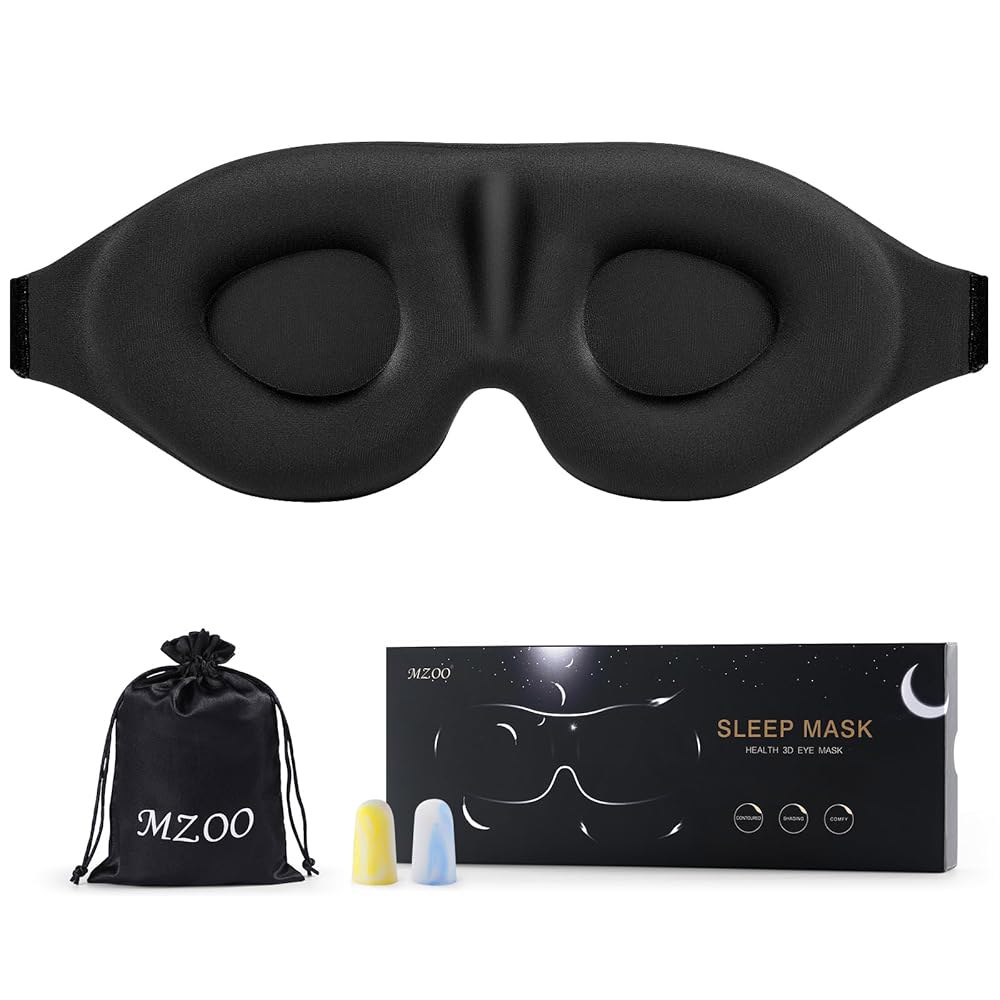 사이드 슬립 남성 여성용 MZOO 럭셔리 수면 안대, 제로 압력 3D 빛 차단 특허 디자인 나이트 블라인드, 여행용 소프트 아이섀도 커버, 블랙 A-black - 상품 이미지