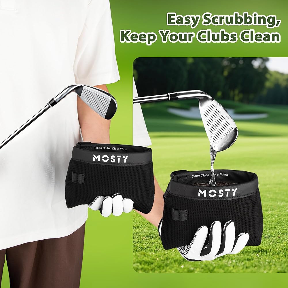MOSTY 골프 클럽 & 볼 클리너 가방, 내구성이 뛰어난 키트 및 워셔 파우치, 가방용 클리너, 남성 여성 골퍼를 위한 선물 그의 독특함, 필수품 Rich Black - 상세 이미지 3