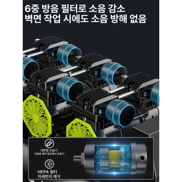 최신형 무소음 휴대용 오일프리 소형 공기 압축기 저소음 에어컴프레서 산업용 송풍기 전동 고압 12L 다층 강화 스틸 통 1100W 12L 다층 스마트 시작 초속 기체 안전 방폭 - 상세 이미지 3