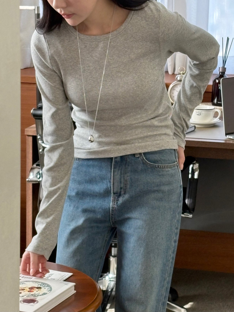 슬림핏 와이드 유넥 골지 코튼 스판 모달 이너티 봄 여성 티셔츠 기본 레이어드 여자 긴팔티 이미지 6