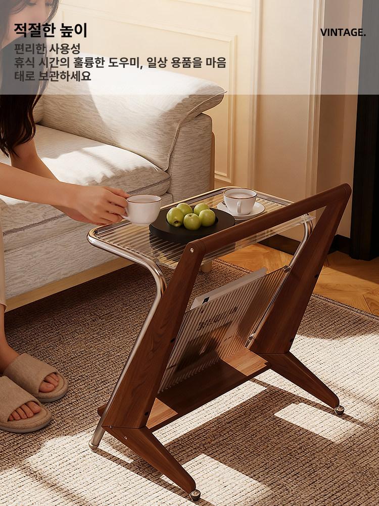 미니 티테이블 쇼파 협탁 사이드 원목 소파 거실 유리 베드 철제 창가 이동식 - 상세 이미지 4