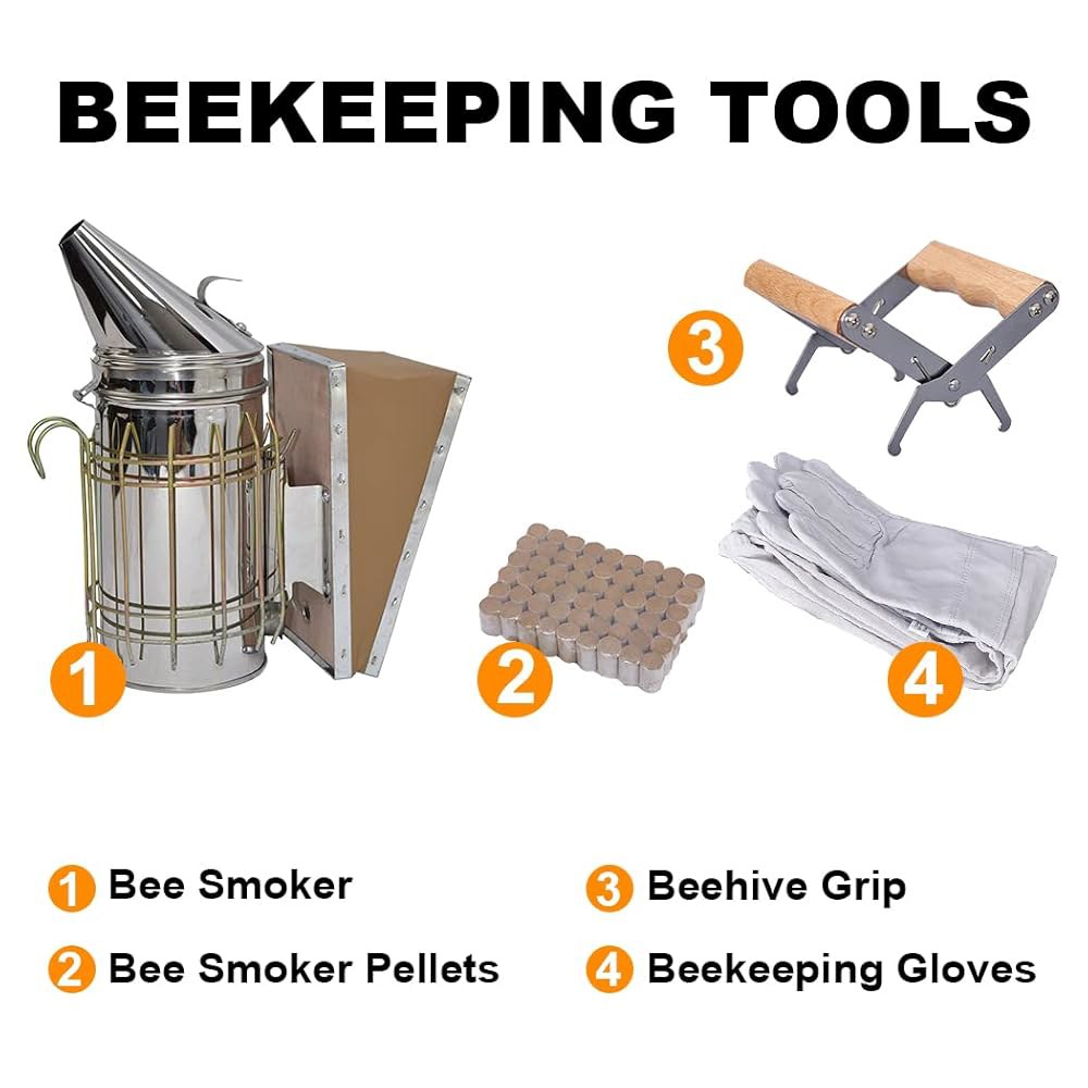Honey Lake Beekeeping Supplies 꿀벌 16피스 키트, 키핑 위한 스타터 - 양봉 키트 종류의 포함한 것 양봉가를 훈연기 다양한 도구를 보관 모든 용품 - 상세 이미지 2