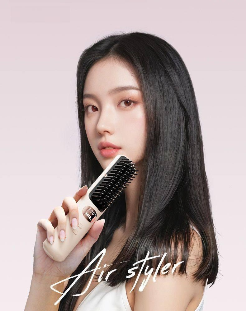무선 음이온 휴대용 빗 스타일러 헤어 고데기 컬링 멀티 브러시 볼륨 3단온도조절 - 상품 이미지