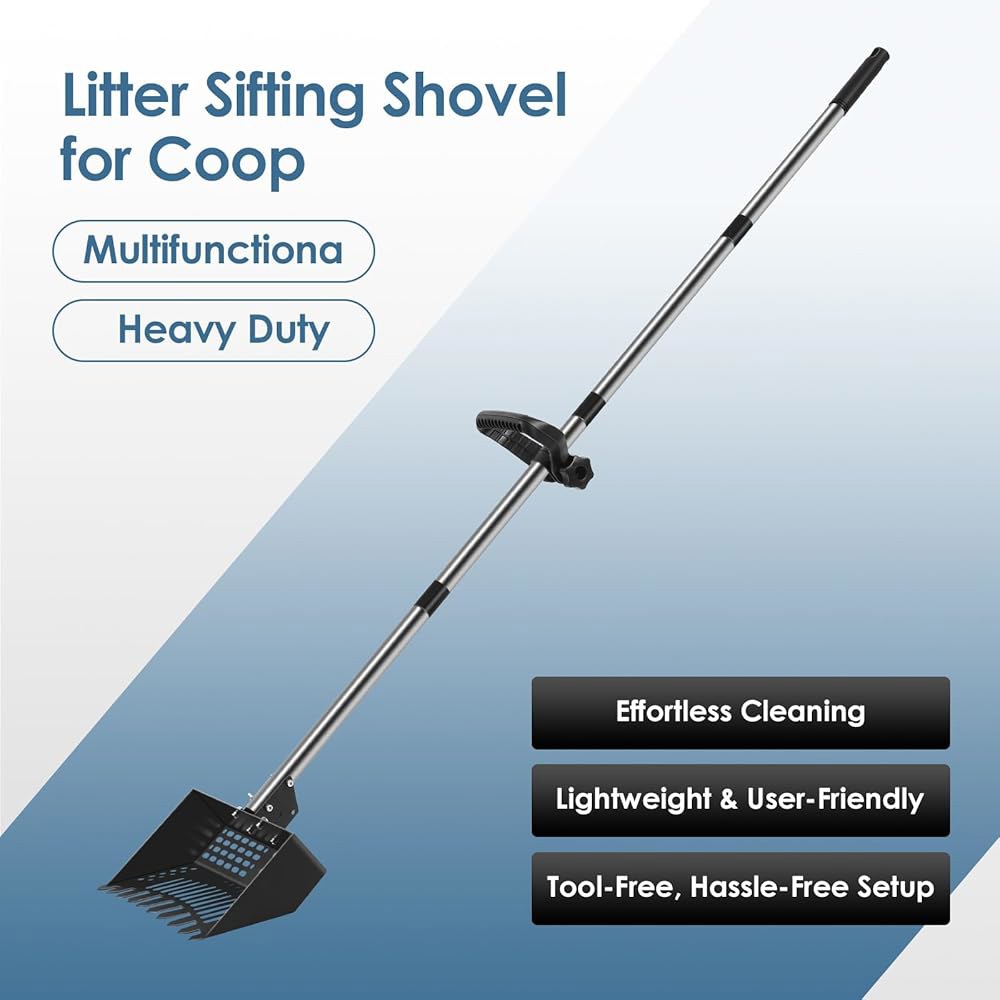 Zoned Sifting 닭 분뇨 스쿱 고양이 - 모래 체, 말 해변 및 마구간, 손잡이, 갈퀴 스탠드업 71.1-139.7cm(28-55인치) 우퍼 스테인리스 배설물, 블랙 청소 - 상세 이미지 3
