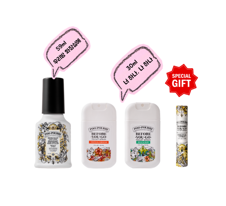 [기획구성] 푸푸리 토일렛 퍼퓸 기숙사 생존템 59ml + 30ml x2 + 10ml, 선물쇼핑백 포함 제품 이미지