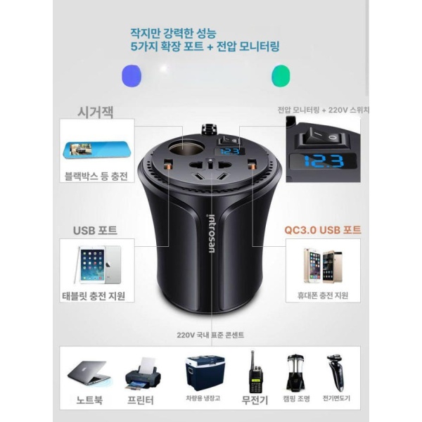 최강 차량용 노트북 인버터 휴대폰 태블릿 어댑터 변환기 삼합일 5A 빠른 충전선 108B 12V 변환 N1 12V 변환 220V 200W 일반 - 상세 이미지 3