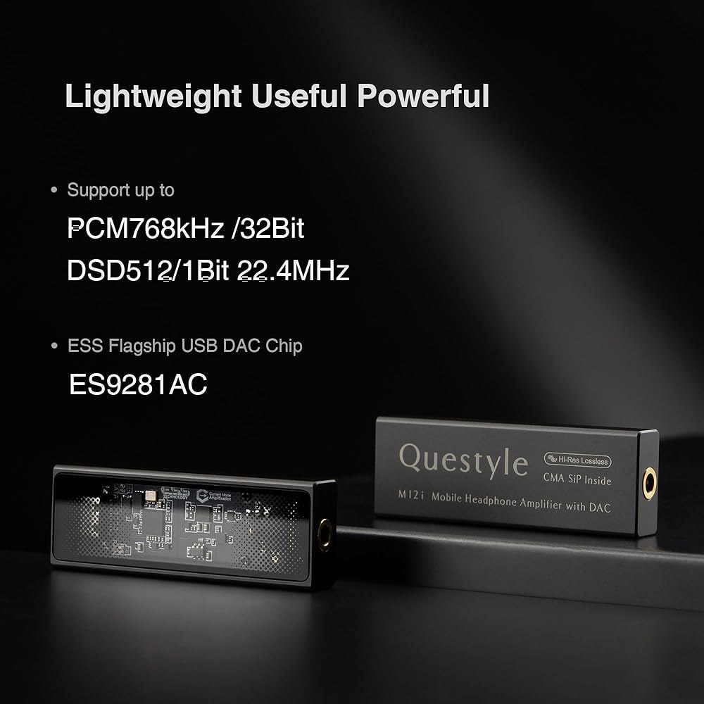Questyle M12i HiFi 헤드폰 앰프 [MFi 인증] 휴대용 USB DAC 무손실 미니 오디오 앰프, 3.5mm 스마트폰 /PC /노트북용 고해상도 PCM 768kHz - 상세 이미지 2