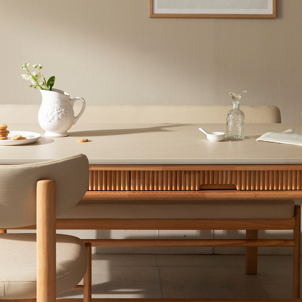 [4인 사각 식탁세트] 미코하임 비너스 18T 포세린 양면 세라믹 서랍형 수납형 원목 식탁세트 식탁+의자4, 1600mm, 사각(내추럴)