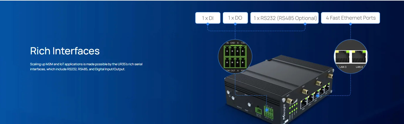 Milesight UR35 산업4G LTE 셀룰러 라우터 듀얼 Sim 임베디드 Python SDK RS232 RS485