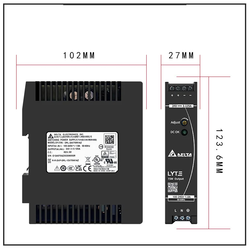 DELTA 레일 전원공급장치 24V 3.125A 75W DRL-24V75W1AZ 신