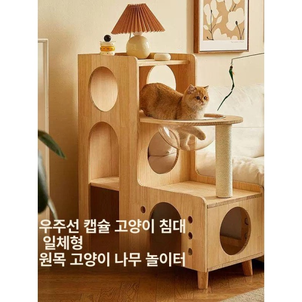 프리미엄 다중 고양이 원목 집 스크래치 기둥 장난감 용품 하우스 원목색-우주선 없음 원목색-우주선 없음 - 상세 이미지 2