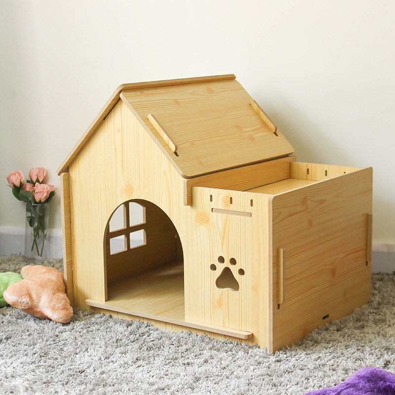 판넬개집 강아지고양이합사 조립식 친환경 원목 DIY 오픈형지붕 아치형입구 다용도 펫하우스 - 상품 이미지