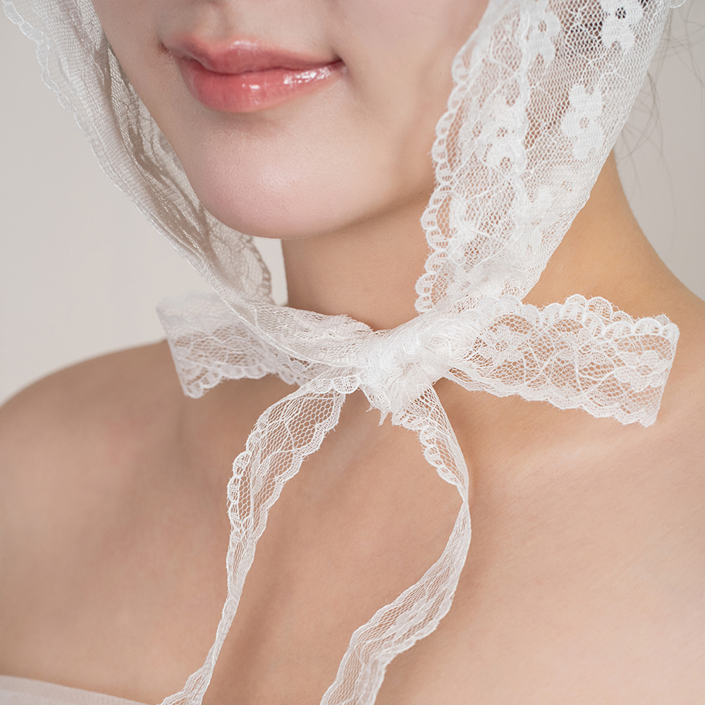 라비엔 헤어스카프 플라워 레이스 반다나 두건 스냅촬영소품 브라이덜샤워 헤어장식 커치프 - 상세 이미지 4