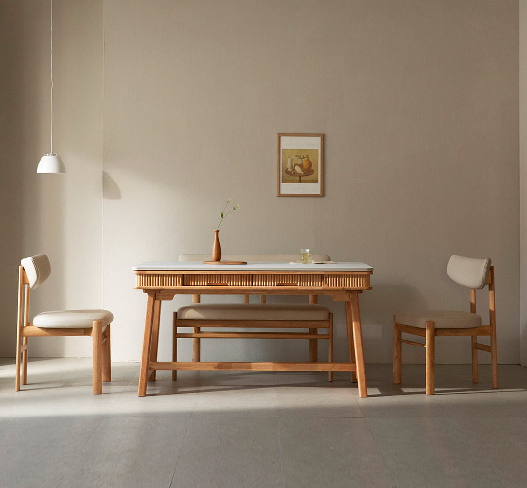 [4인 사각 식탁세트] 미코하임 비너스 18T 포세린 양면 세라믹 서랍형 수납형 원목 식탁세트 식탁+의자4, 1600mm, 사각(내추럴)